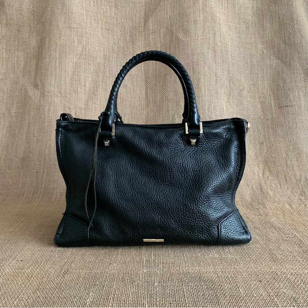 REBECCA MINKOFF Black Leather Bag Accent Gold Studs & Fringe
